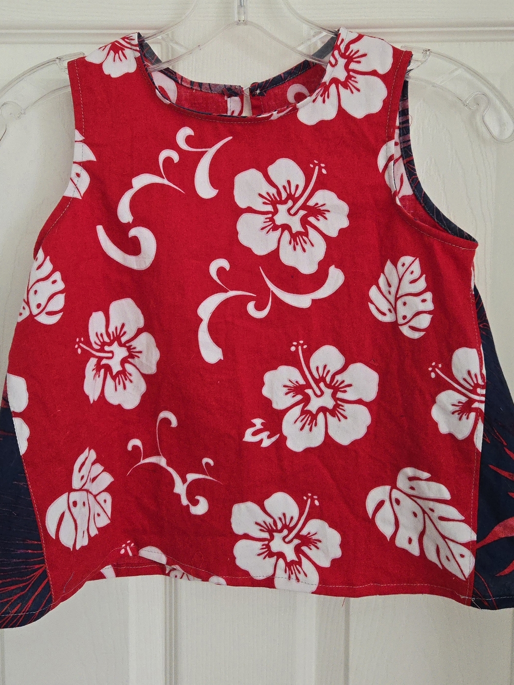 Hand Crafted Upcycled Red and White Hibiscus Tank Top for Kids Sz 12/14, Cotton